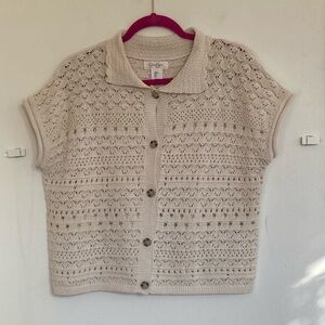 Jessica Simpson Womens Cream Crochet Cardigan Sz L Cottagecore Costal Cowgirl